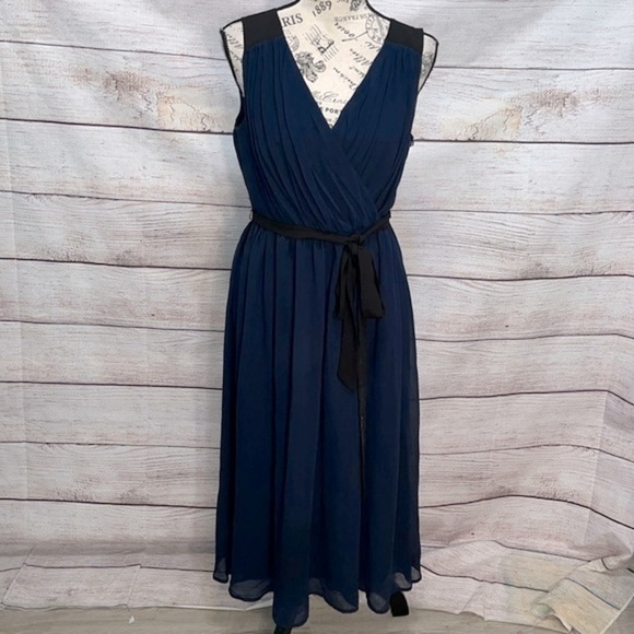 ModCloth Wholly Romantic Dress Midi NWT Sash Size Medium Grecian Navy Blue - Picture 2 of 12